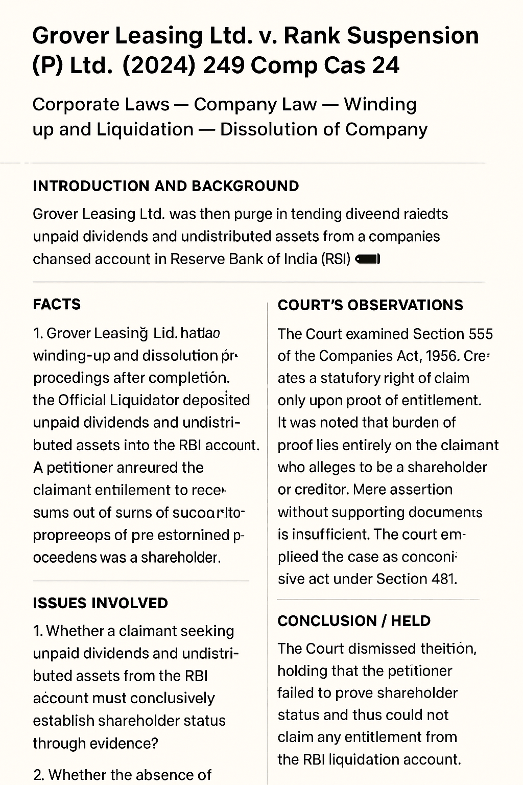 Grover Leasing Ltd. v. Rank Suspension (P) Ltd