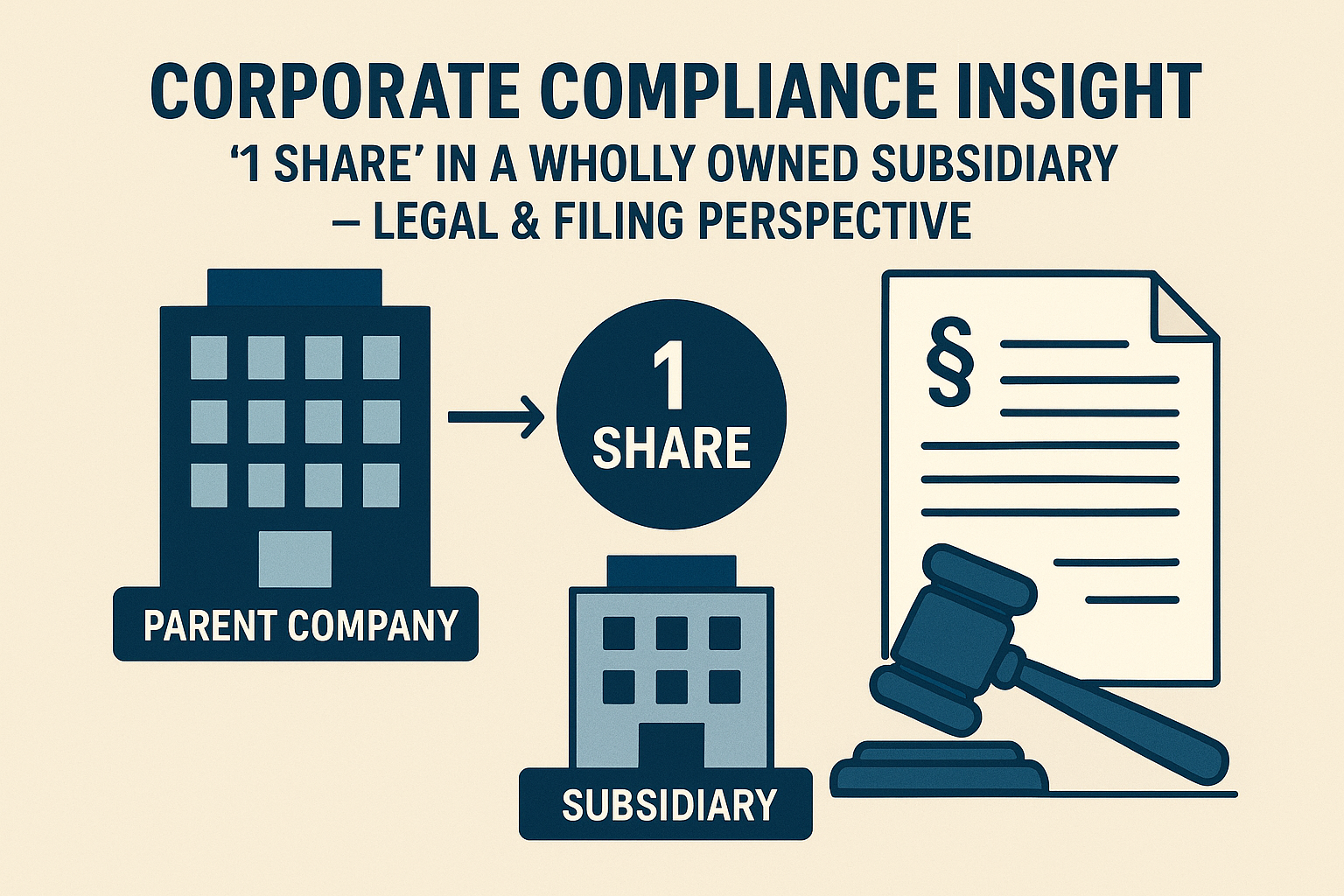 Corporate Compliance Insight: The “1 Share” in a Wholly Owned Subsidiary — Legal & Filing Perspective Corporate Compliance Insight: The “1 Share” in a Wholly Owned Subsidiary — Legal & Filing Perspective