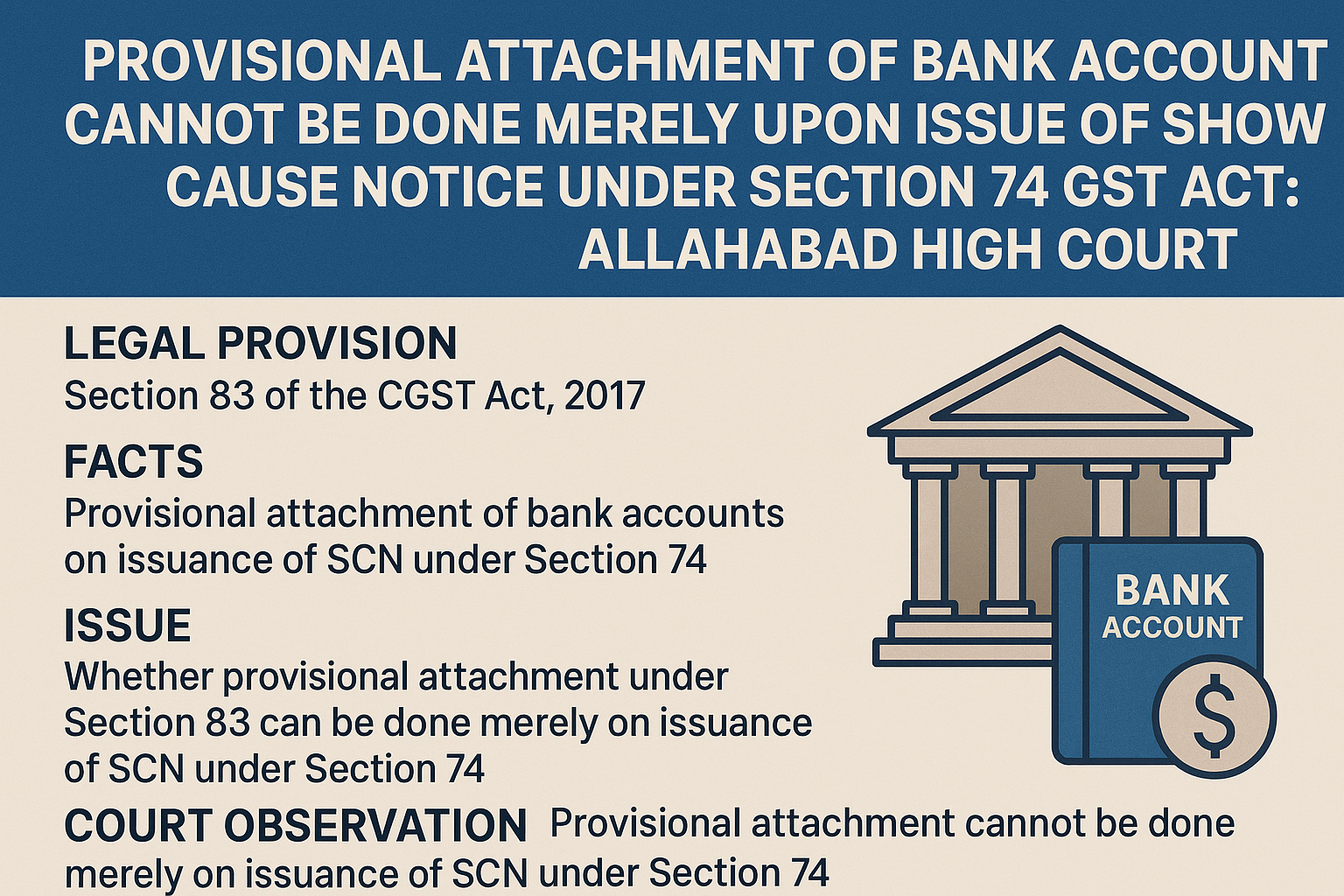 Provisional Attachment of Bank Accounts Cannot Be Done Merely Upon Issue of Show Cause Notice under Section 74 GST Act: Allahabad High Court
